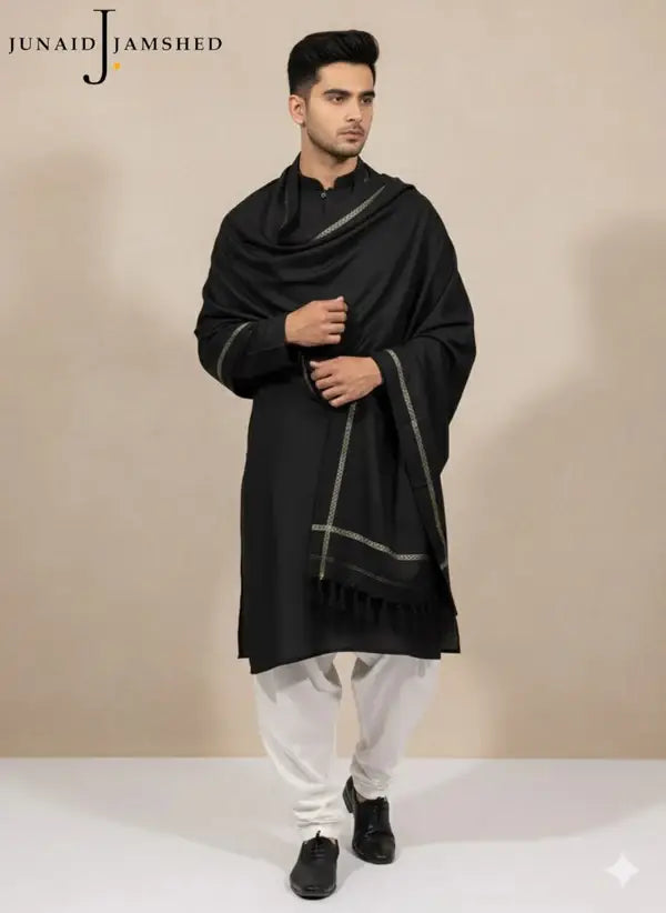 1 Pc Men's Wool Plain Shawl ( Black )