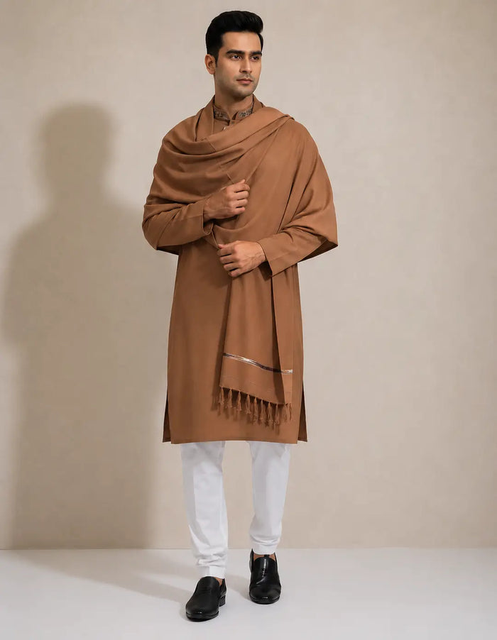 1 Pc Men's Wool Plain Shawl ( Camel )