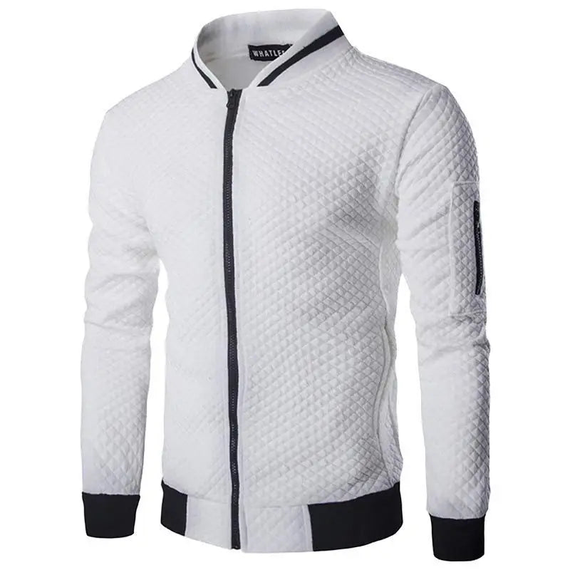 Men's White Quilted Zipper Jacket with Contrast Trim
