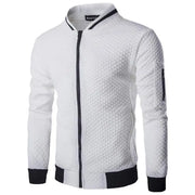 Men's White Quilted Zipper Jacket with Contrast Trim