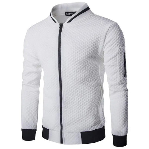 Men's White Quilted Zipper Jacket with Contrast Trim