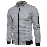 Men's White Quilted Zipper Jacket with Contrast Trim