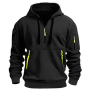 Men Black Hoodie with Neon Zip Pockets Winter