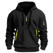 Men Black Hoodie with Neon Zip Pockets Winter