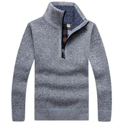 Men Gray Fleece Lined Zipper Sweater