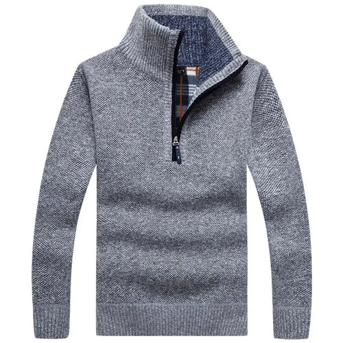 Men Gray Fleece Lined Zipper Sweater