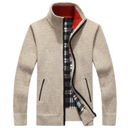 Men Beige Fleece Lined Knit Jacket 4XL