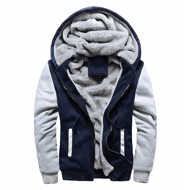 Men's Hooded Fleece Jacket Navy Gray Winter Warm