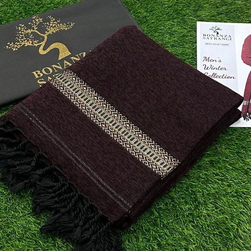 Men's Velvet Shawl Maroon Geometric Border Winter