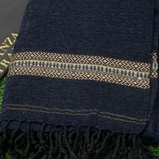 Men Velvet Shawl Blue Geometric Border Tassels