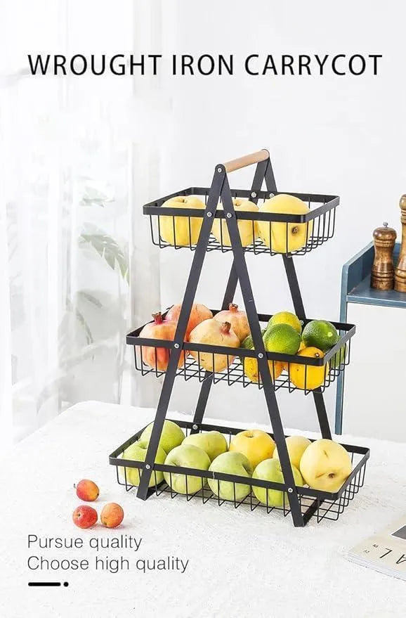 Three Tiered Fruit Basket Black Wrought Iron Kitchen Decor