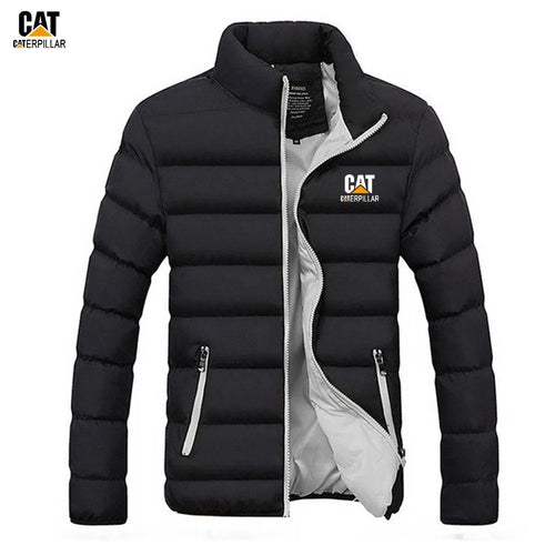 Men Black Puffer Jacket Collared Winter Warm Medium