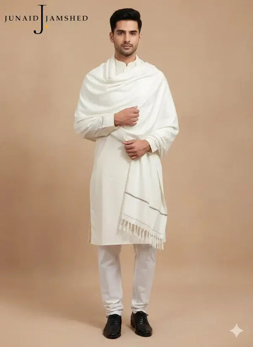 1 Pc Men's Wool Plain Shawl ( White )