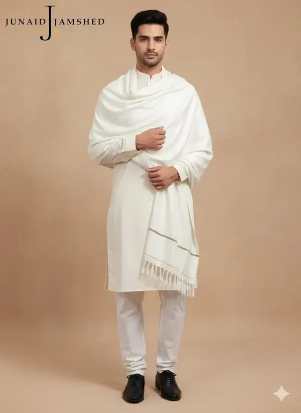 1 Pc Men's Wool Plain Shawl ( White )