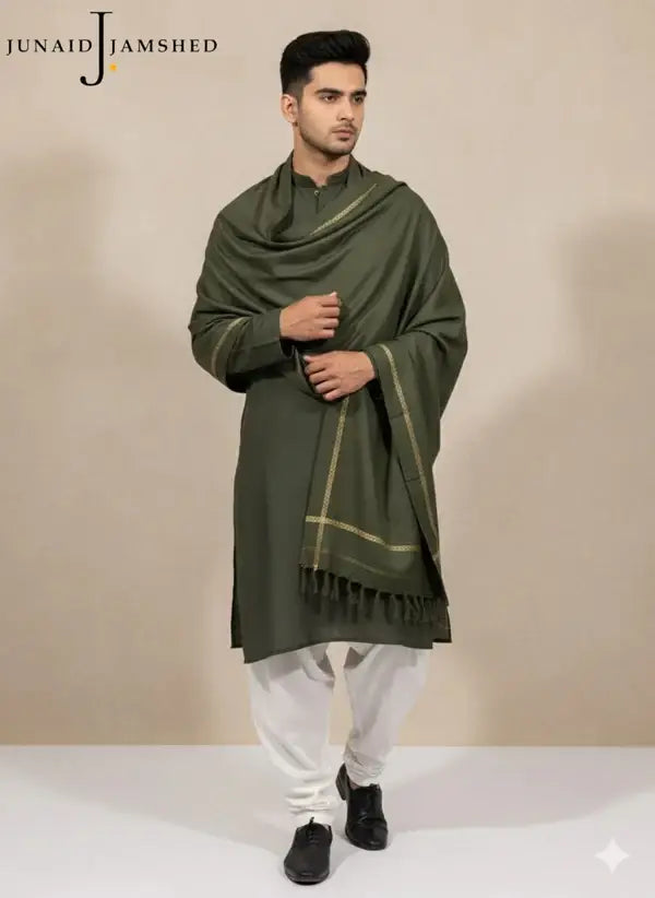 1 Pc Men's Wool Plain Shawl ( Olive Green )