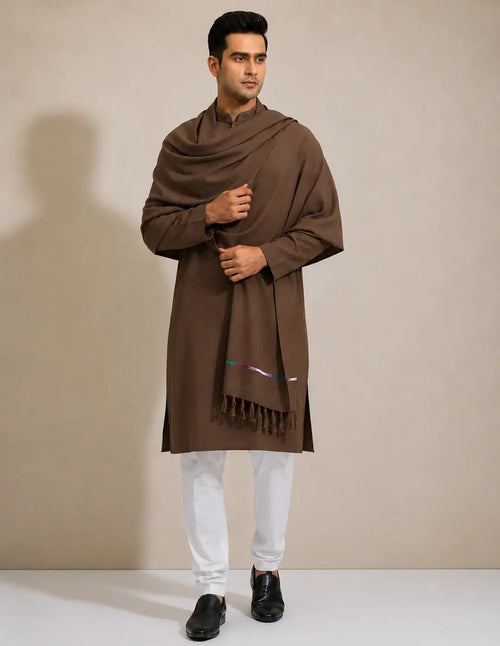 1 Pc Men's Wool Plain Shawl ( Brown )