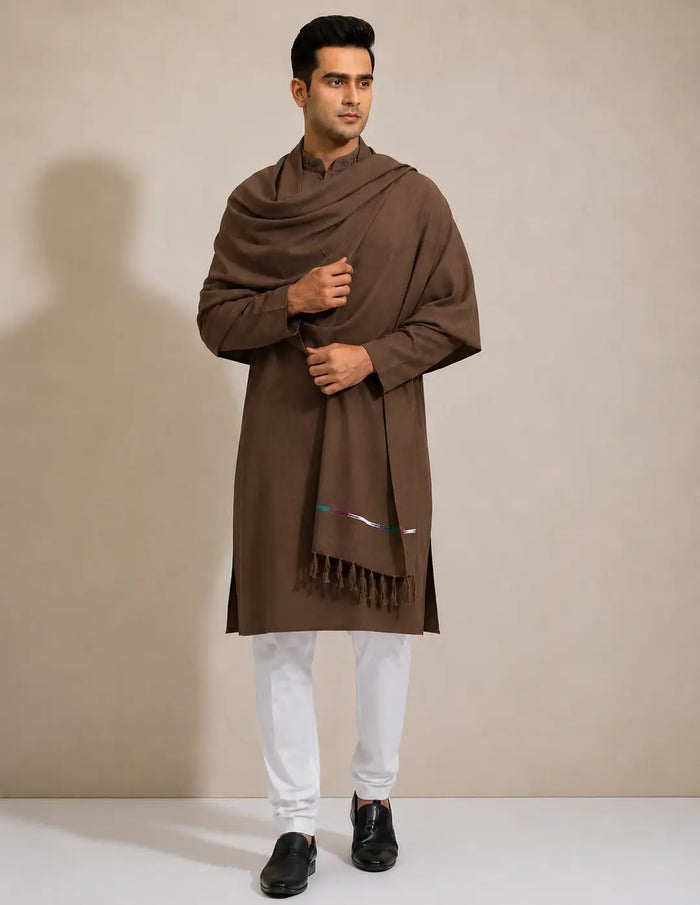 1 Pc Men's Wool Plain Shawl ( Brown )