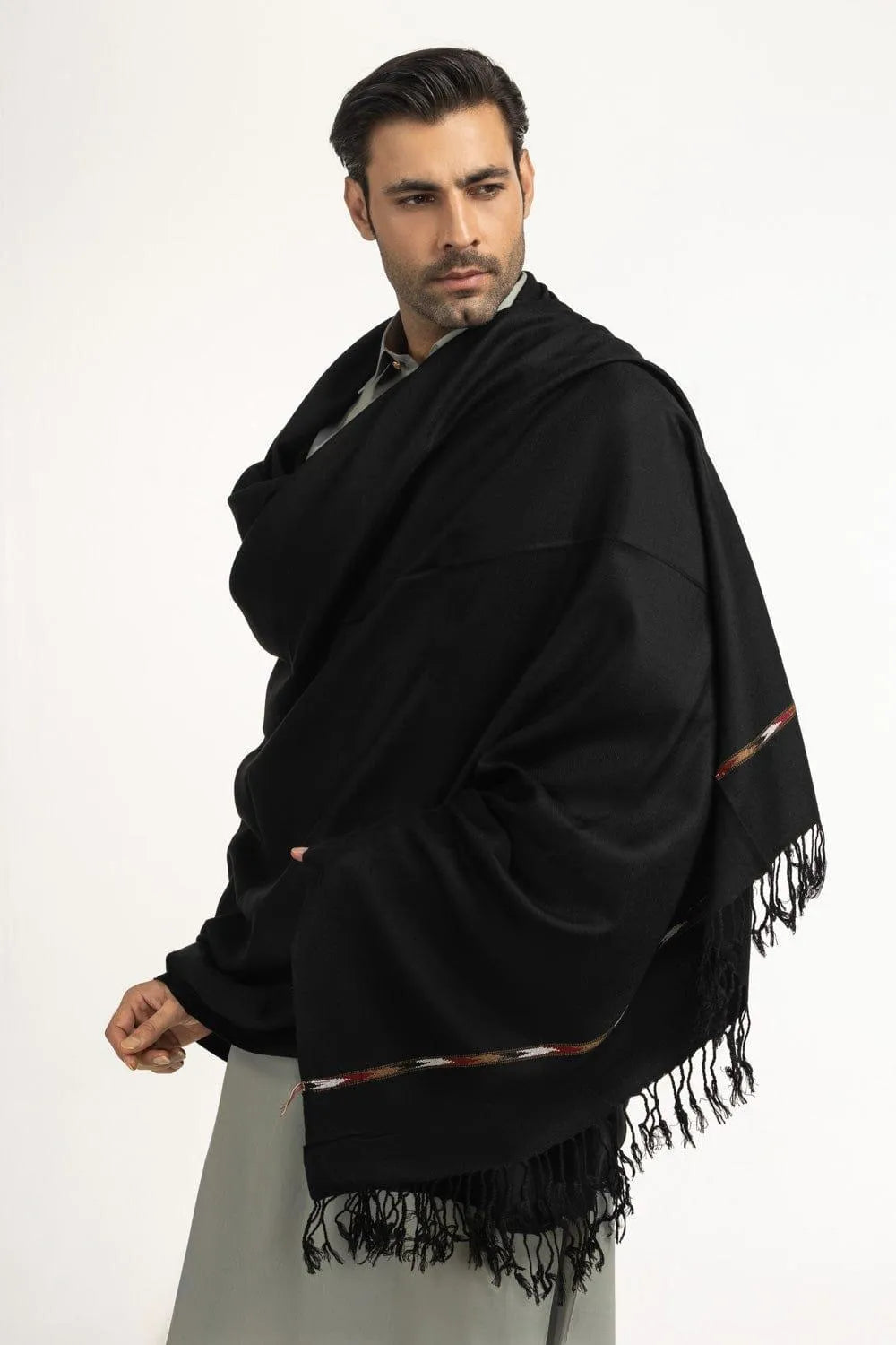 Black Wool Shawl 3 Gazz Winter Warm Elegant
