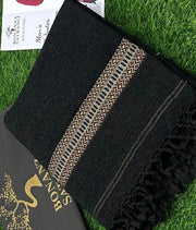 Men Velvet Shawl Black Geometric Pattern 3 Yard