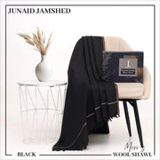 Men's Black Wool Shawl with Fringes