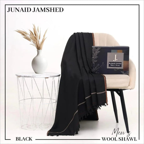 Men's Black Wool Shawl with Fringes